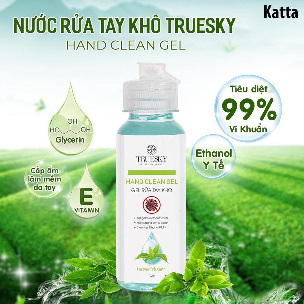 Nước rửa tay khô sát khuẩn Truesky 100ml gồm 3 hương (hương chanh sả & hương bạc hà & hương trà xanh) - Katta