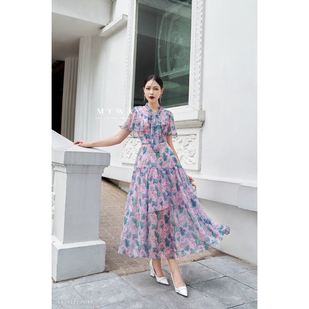 Đầm Maxi Nữ  MY WAY Dáng Xòe Cổ Nơ Sang Trọng 9MD0232 Ha0