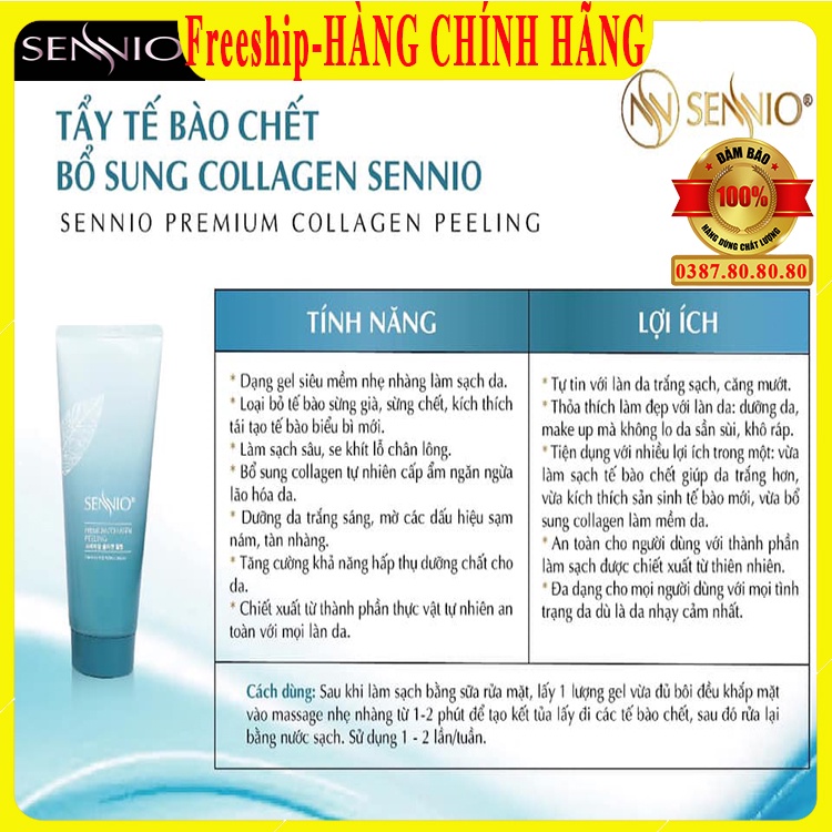 Kem tẩy tế bào chết mặt/ Gel tẩy tế bào chết trắng da, se khít lỗ chân lông, hết mụn, bổ sung collagen sennio hàn quốc