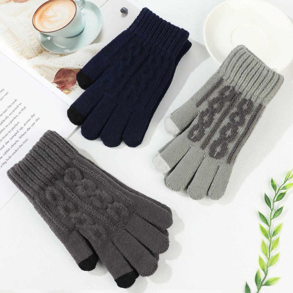 EUTUS Găng Tay Dệt Kim Phối Nhung Mềm Mại Giữ Ấm Cánh Tay Thời Trang