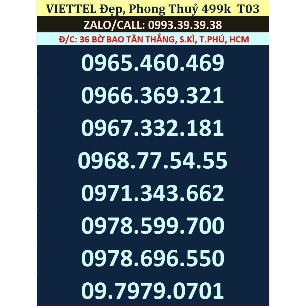 VIETTEL ĐẦU 09 GIÁ 499K - Sim giá RẺ HỢP Lý - pHONG tHỦY ĐẸp