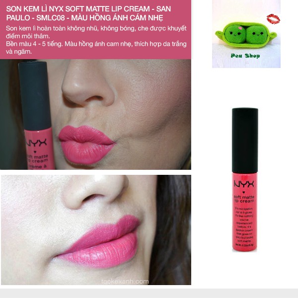 Son kem lì Nyx Professional Makeup Soft Matte Lip Cream 8 mL San Paulo - màu hồng ánh cam nhẹ