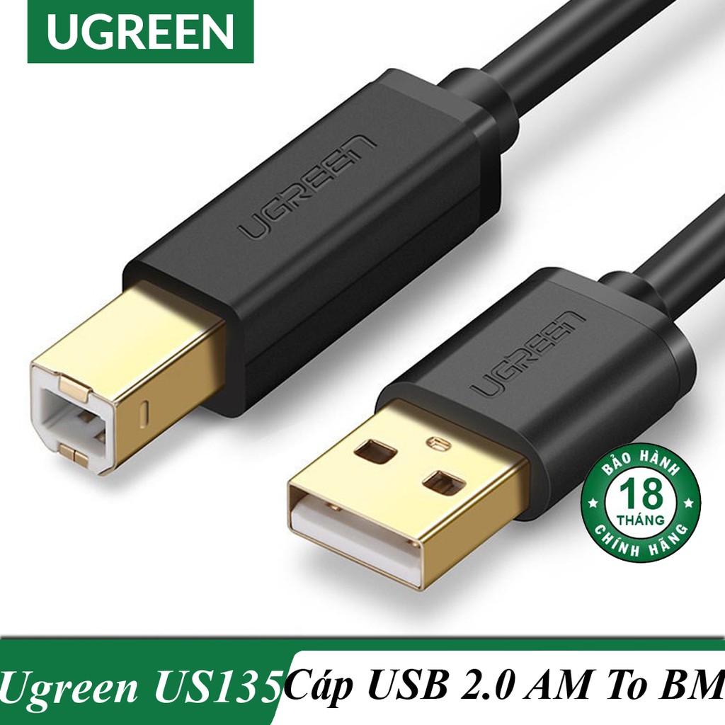 Cáp máy in USB 2.0 AM to BM Ugreen US135 Chính Hãng