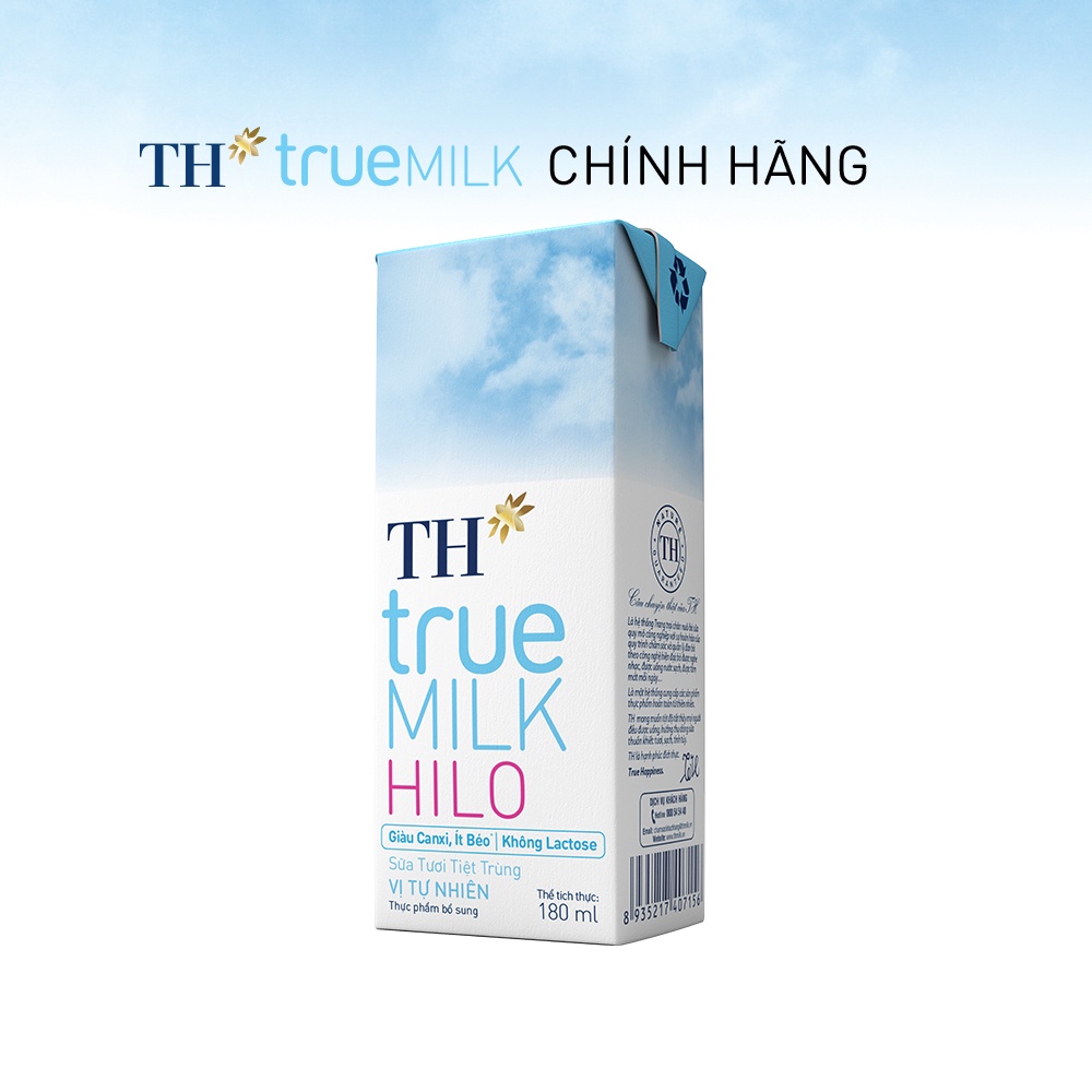 4 Lốc sữa tươi tiệt trùng TH True Milk HILO 180ml (180ml x 4 hộp)