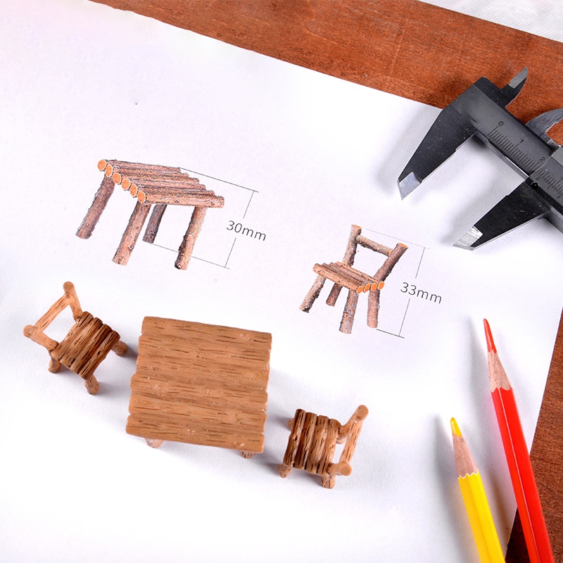 Set 3 Đồ trang trí Bàn Ghế Mini Trang Trí Tiểu Cảnh