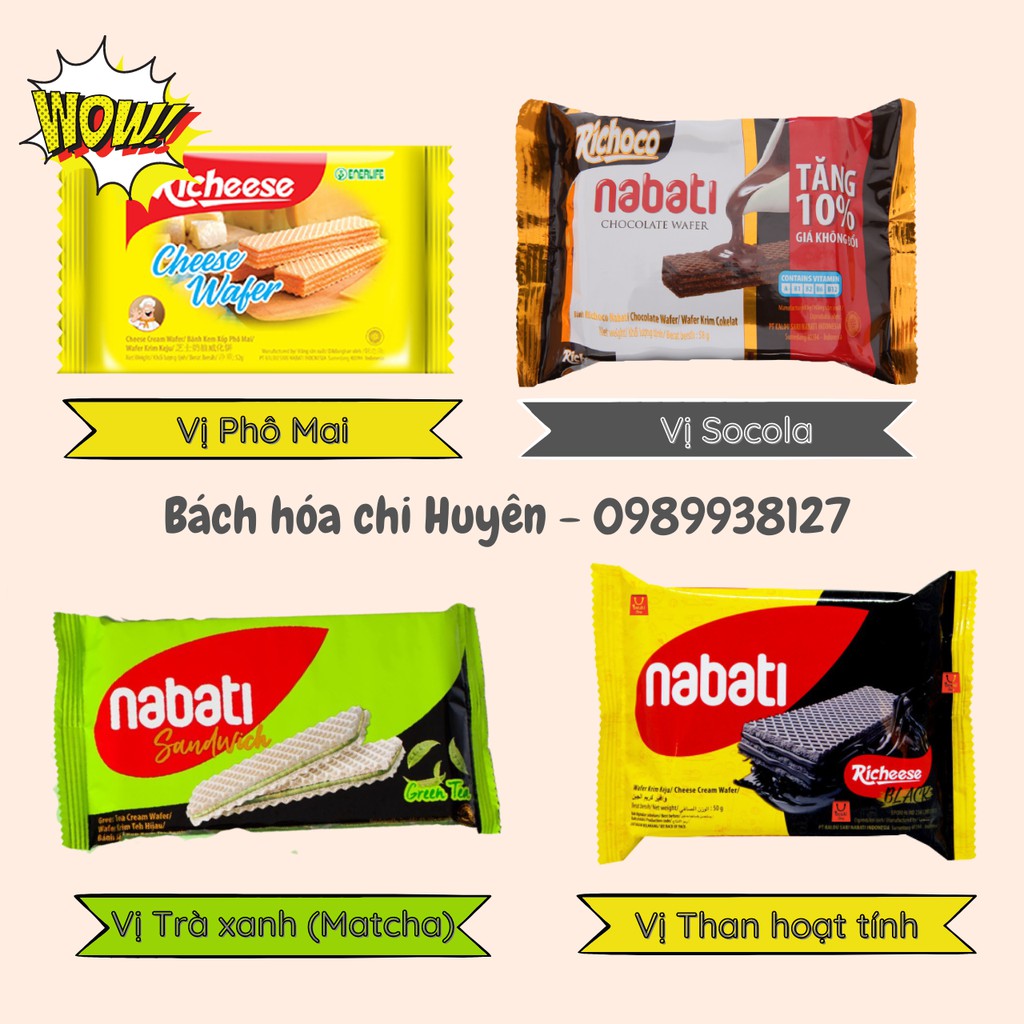 Gói 52g - Bánh kem xốp Nabati đủ vị (phô mai/socola/than tre/trà xanh)