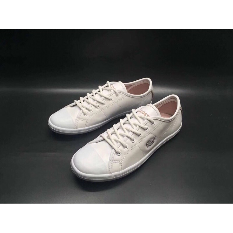 Giày nữ cổ tròn đế bằng ôm chân da thật lacoste