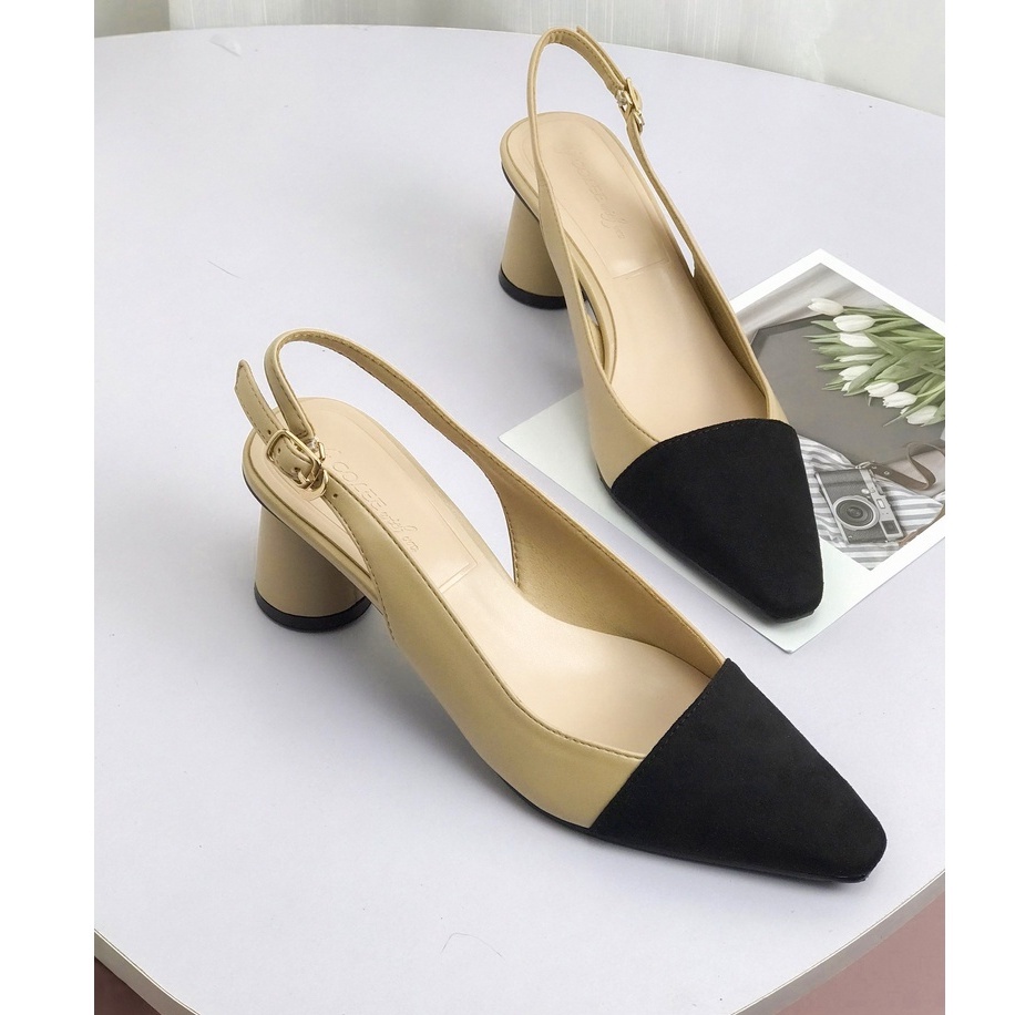 Giày cao gót nữ 5p bít mũi dáng sandal slingback captoe sang trọng gót cách điệu mới nhất GUUEM - GCL123