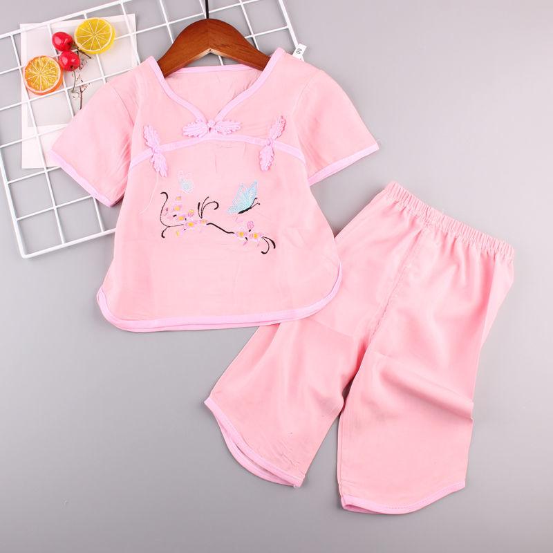 Baby Girl Suit Hanfu Quần Dài Cắt Ngắn 2 Mảnh Cotton Lụa Thêu Retro Tang Suit