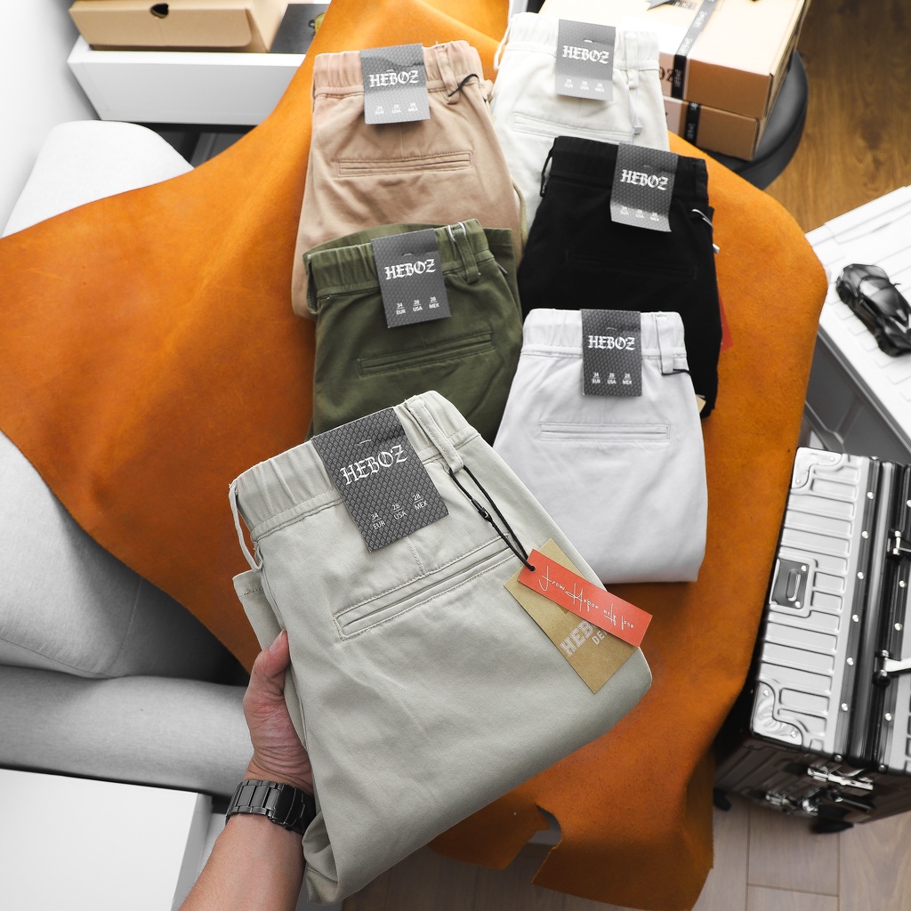 Quần short kaki nam HEBOZ 6 màu basic chất mềm thoải mái lưng thun có dây rút form slim fit - 00001019