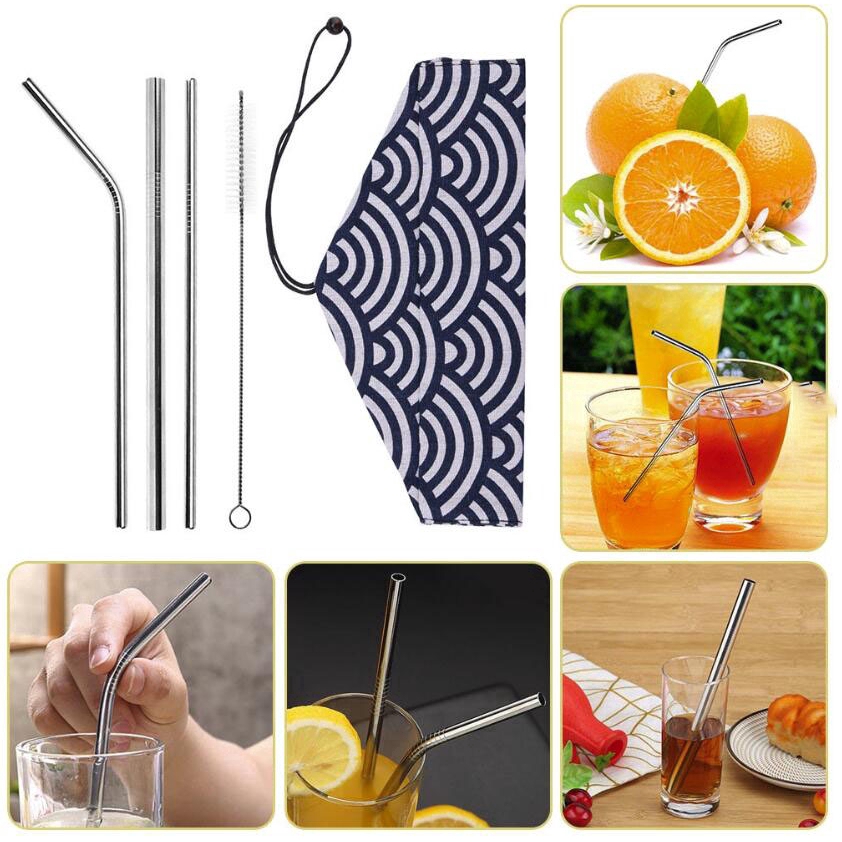 Set 5 Món Ống Hút Bằng Thép Không Gỉ 304 Tiện Dụng