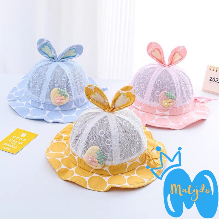 Mũ cho bé trai bé gái MATYDO rộng vành trẻ em hình dâu lưới có dây rút điều chỉnh đáng yêu phụ kiện mũ nón