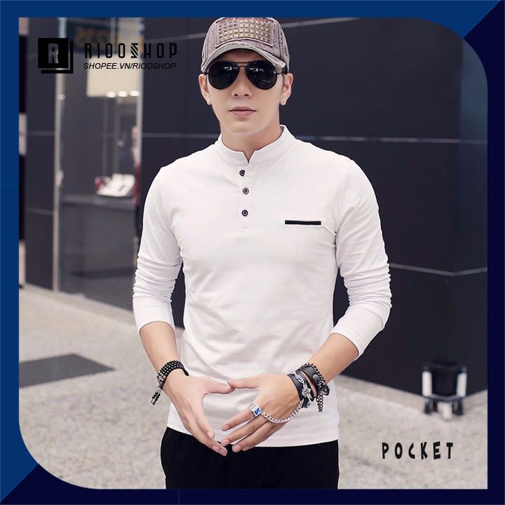 Áo thun nam cổ trụ tay dài túi giả hàn quốc mới RKL006 | BigBuy360 - bigbuy360.vn