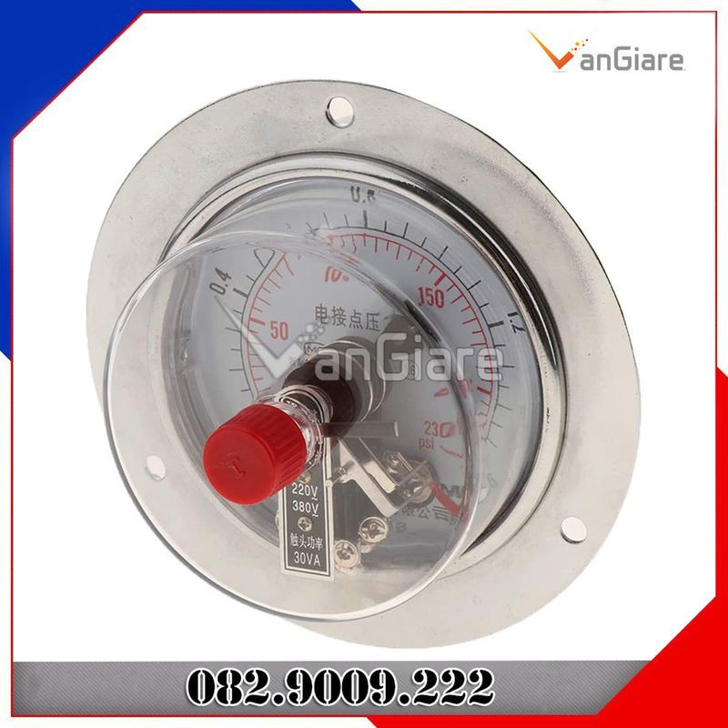 Đồng hồ đo áp suất 3 kim tiếp điểm điện chân ngang, mặt 100