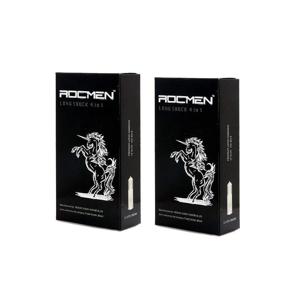 Bao cao su Cao Cấp ROCMEN ĐEN 4 IN 1. Bcs Rocmen Đen Gân-Gai-Nhiều Gel- Kéo dài thời gian yêu ( 1 Hộp BCS 12 Chiếc )