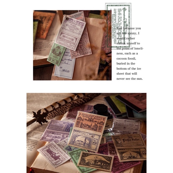 [VS12] set ticket tem vé cổ điển vintage 2 mặt trang trí sổ bullet journal phụ kiện chụp ảnh decor winzige