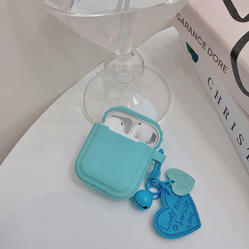Vỏ Bảo Vệ Hộp Sạc Tai nghe không dây Airpods 1 / 2 / 3 / pro Hình Vòng Tay Trái Tim Màu Xanh Da Trời