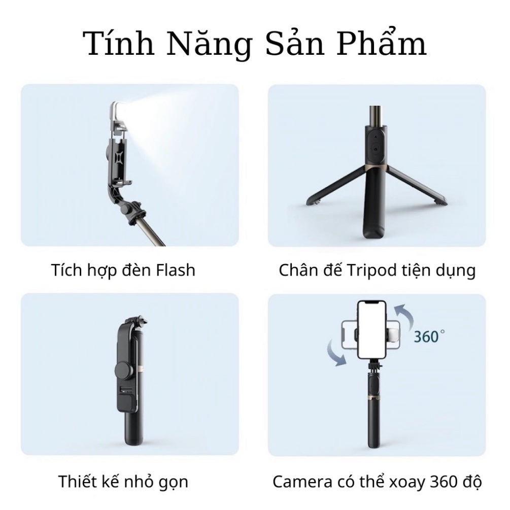 Gậy chụp ảnh Bluetooth Selfie có đèn LED Q02S kèm chân đế Tripod đa năng