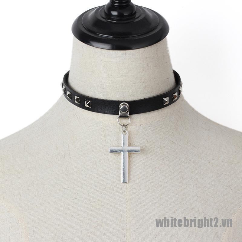 <white2> Punk Gothic Spike Choker PU Leather Collar Pendant Necklace Statement Jewelry