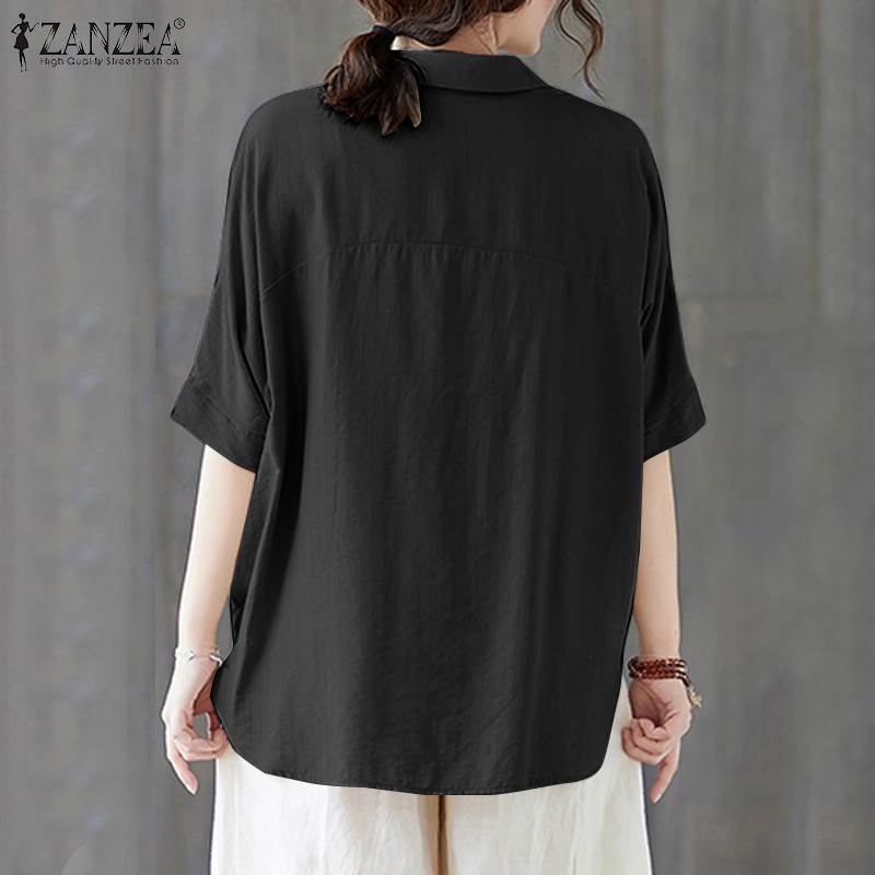 Áo sơ mi ZANZEA tay lửng cổ chữ v thời trang dành cho nữ