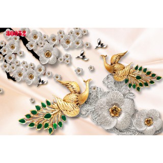 Tranh Dán Tường 3D- Phòng Ngủ- Uyên ương  Ngọc- Đã tích hợp sẵn keo-052