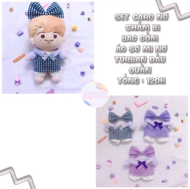 SET OUTFIT ÁO YẾM NƠ CHO DOLL 20cm