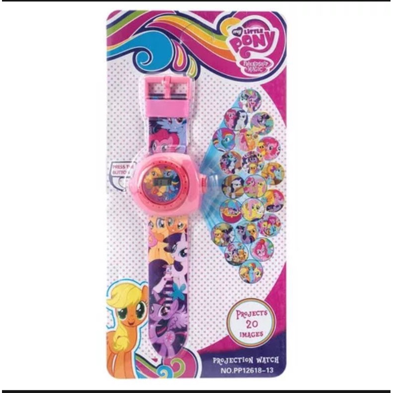 Đồ chơi Đồng hồ điện tử cho bé gái chiếu hình ngựa Little pony mèo Hello Kitty chiếu sáng xem giờ được