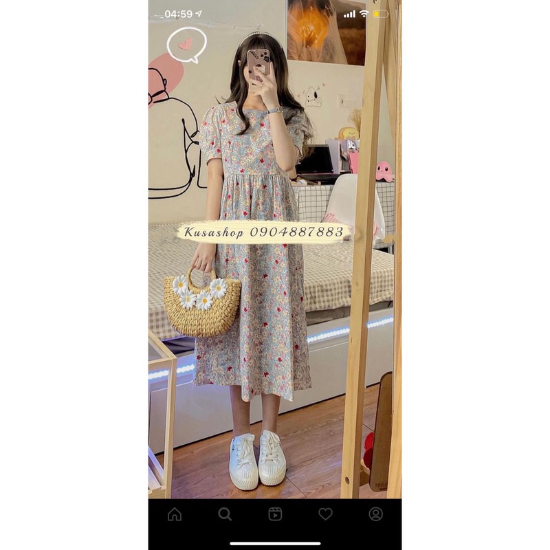 Đầm - Váy hoa babydoll tay bồng hoa nhí Ulzzang