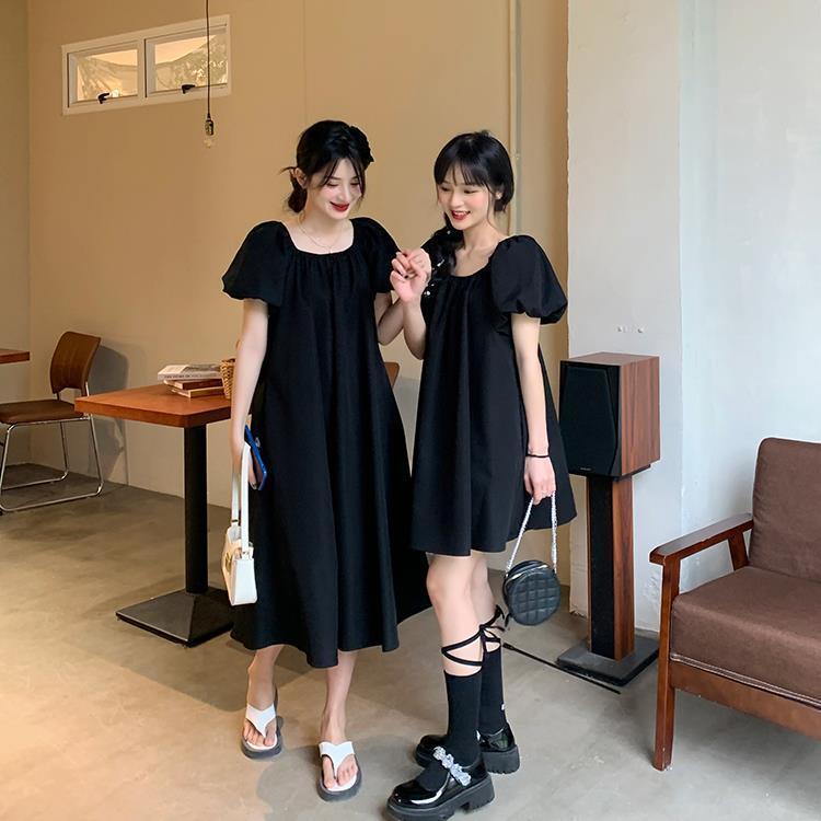 Đầm Nữ Ngắn Tay Cổ Vuông Thời Trang Retro