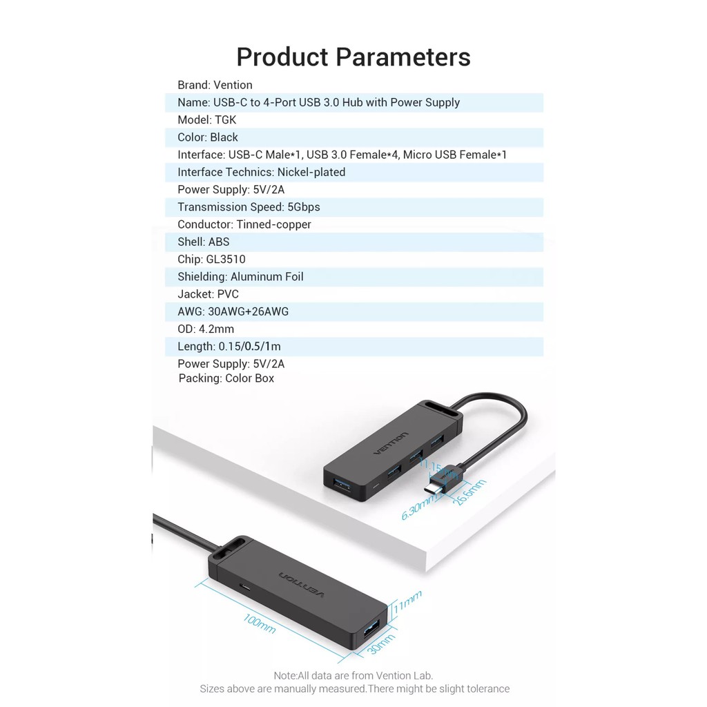 [ Type-C ra 4 USB3.0) Hub/ Đầu chuyển cổng Type-C Vention TGKBB / TGKBD (15cm/ 50cm)