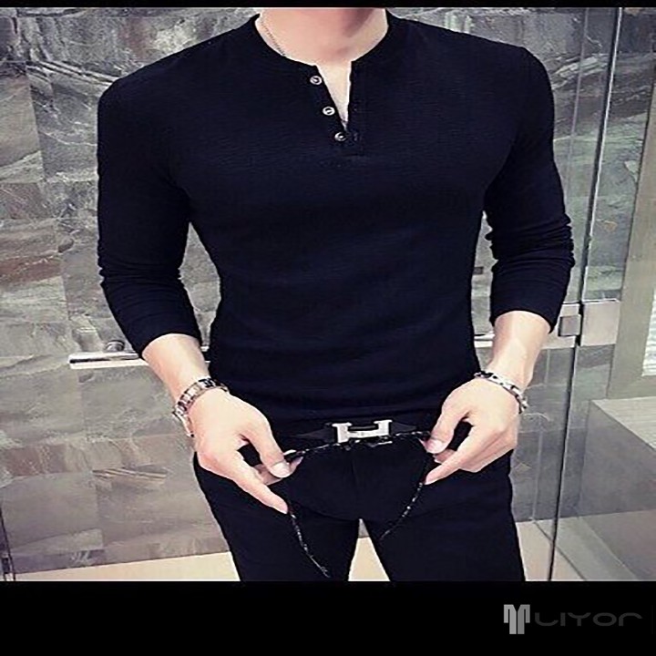 Áo thun nam trơn tay dài cổ kim - TATD3001