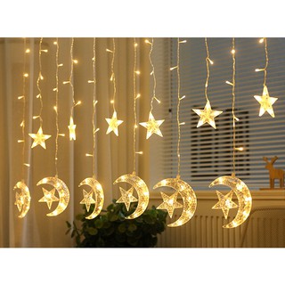 12 trăng sao (1 bộ ) Đèn led rèm nháy Trăng Sao 2.5-3m đèn 114 led 12 trăng và sao 6 lớn 6 nhỏ
