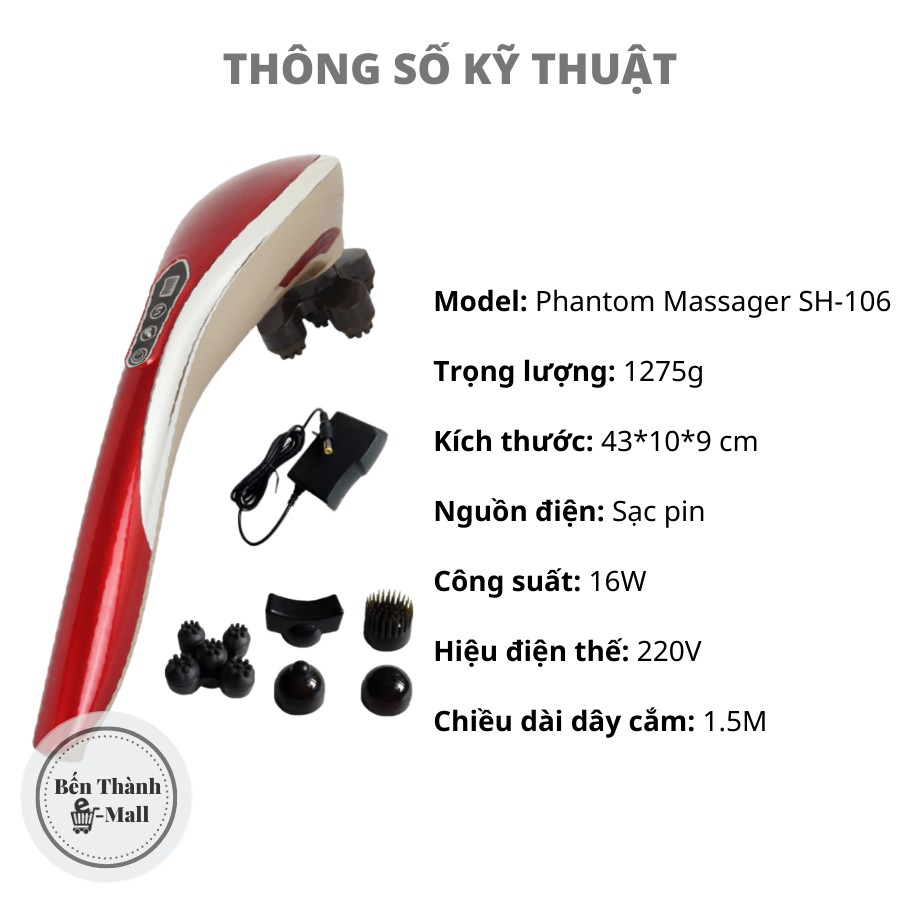✈️ [Freeship] Máy massage cầm tay Phantom Massager SH-106 [Bản không dây hoặc có dây] [5 đầu massage thay thế]