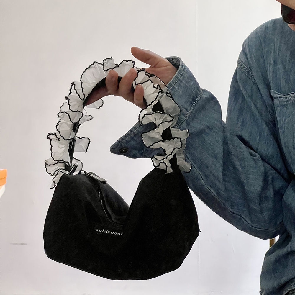 Túi Đựng Đồ Trang Điểm Bằng Vải Canvas Phối Ren Xinh Xắn