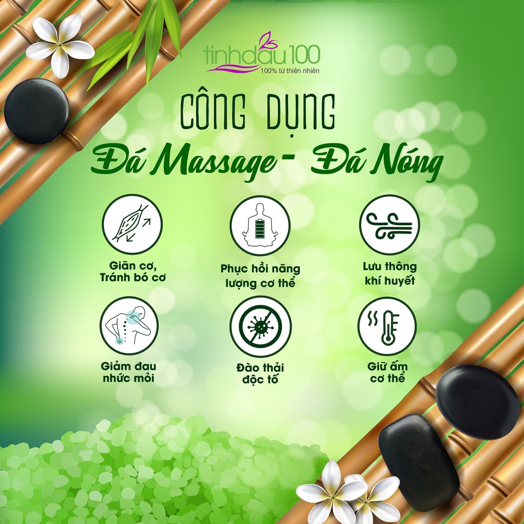 Đá massage body, đá chườm nóng chân tay lưng viên chữ nhật 11x7x2 cm. Bảo hành 01 năm Tinh Dầu 100 Shop