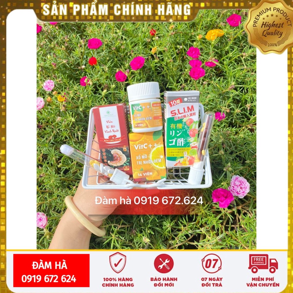 Xổ mỡ vành ruột linh chi đỏ slim fit - xổ mỡ giấm táo đêm - xổ mỡ trị nhờn đêm vit c