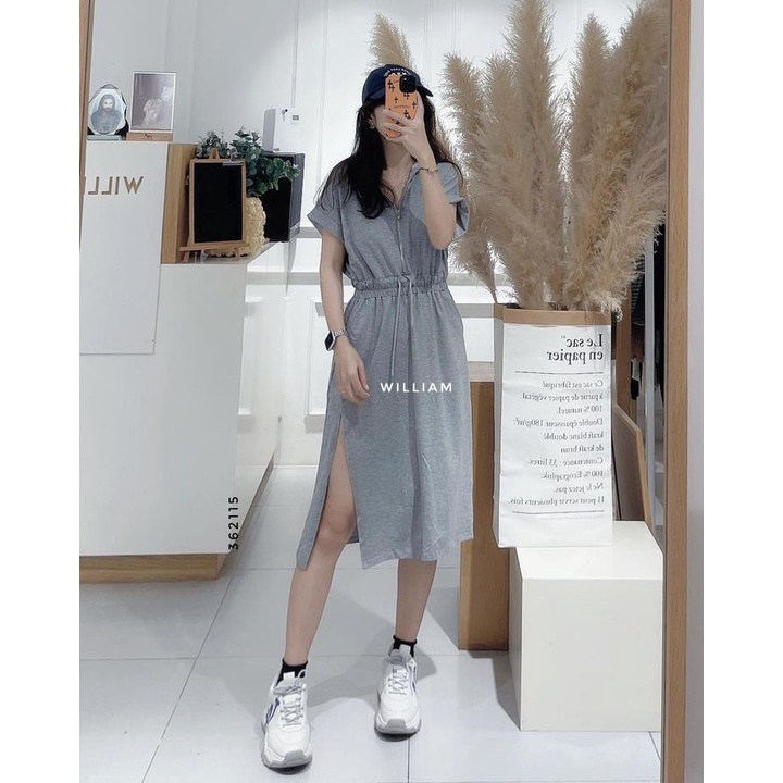 Đầm thun nón khoá kéo 6538