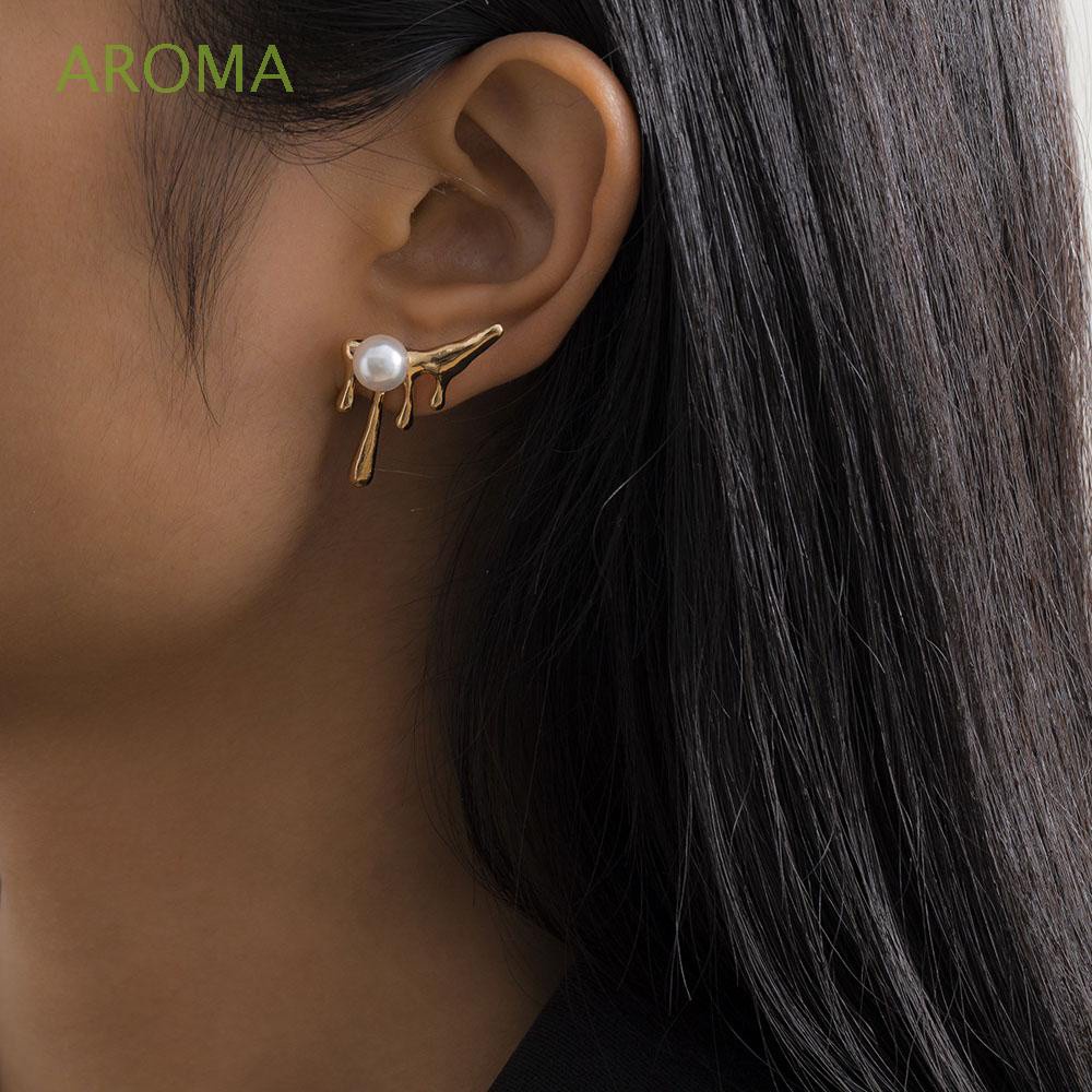 AROMA Women Girl Earrings Punk Stud Earrings Ear Studs Pearl New 2021 Minimalism Irregular Metal Street Style Fashion Jewelry/Multicolor