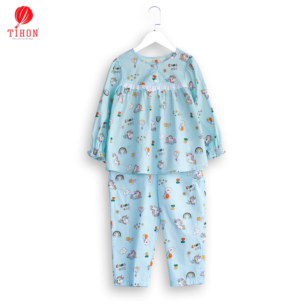 Bộ pijama cho bé gái TIHON dài tay trang trí hình dễ thương SET0750270