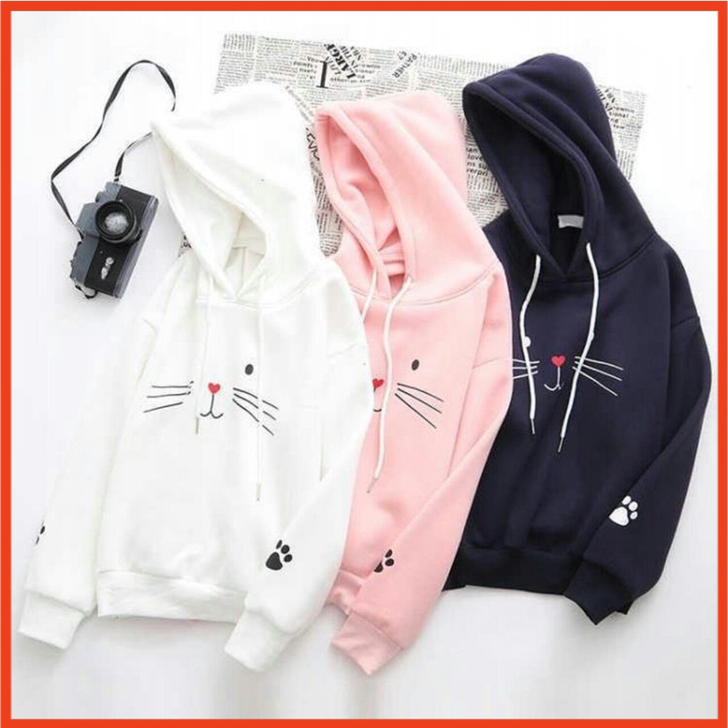 ÁO HOODIE NỮ❤️ĐỔI TRẢ HÀNG NẾU KO VỪA Ý ❤️ ️FREESHIP️  ( MẶT MÈO)  VẢI NỈ NHIỀU MÀU IN  AO HOODIE FREE SIZE DƯỚI 60KG Sn