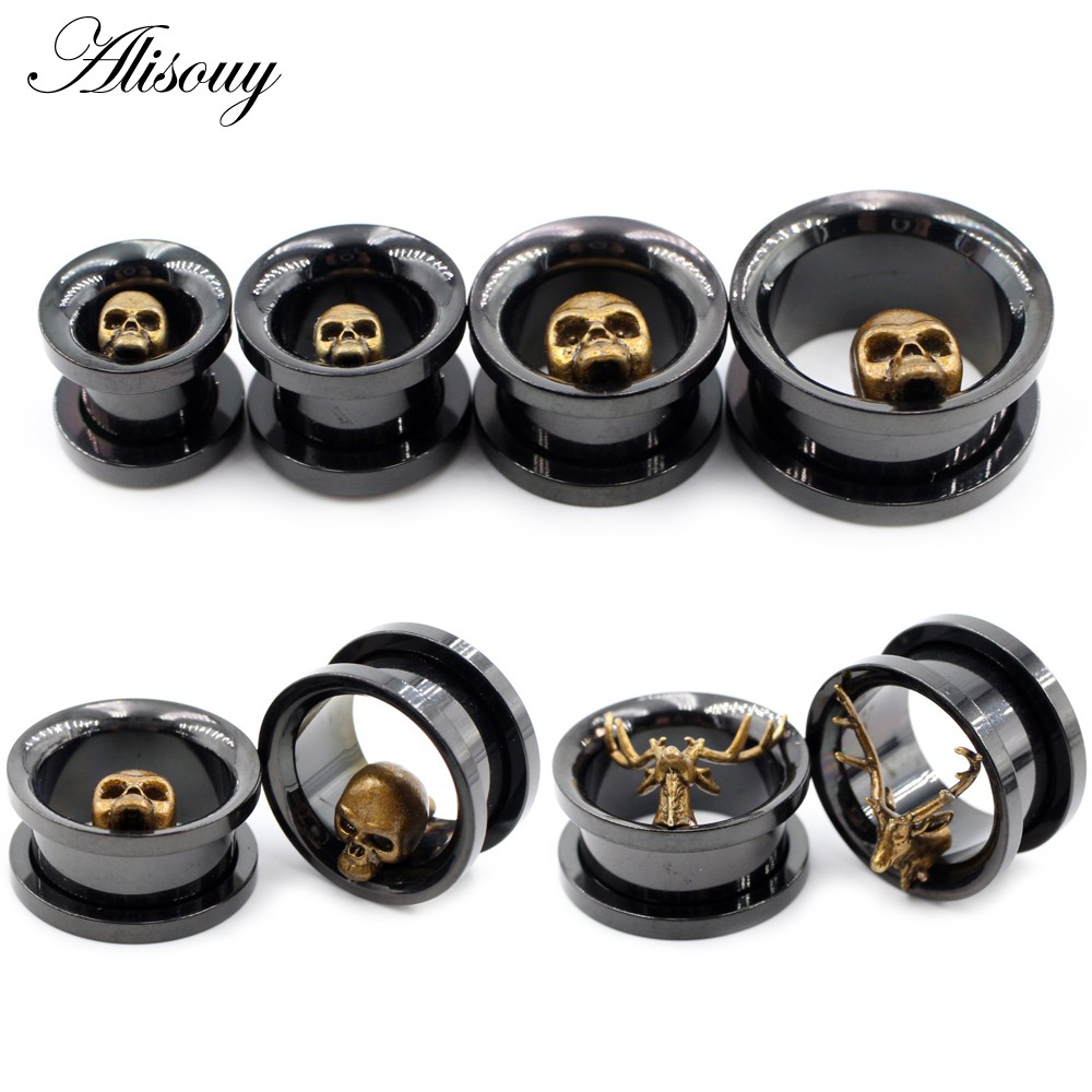 Alisouy 2 cái hộp sọ bằng thép không gỉ thiết kế động vật voi rắn vít tai đường hầm phích cắm expander cáng cáng cơ thể xuyên đồ trang sức
