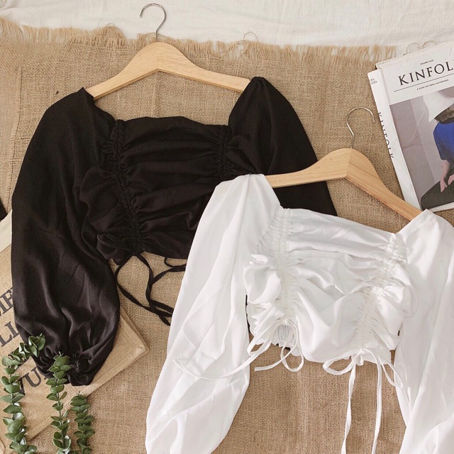 ÁO CROPTOP NHÚN RÚT DÂY