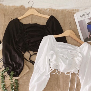 Áo croptop nhún rút dây