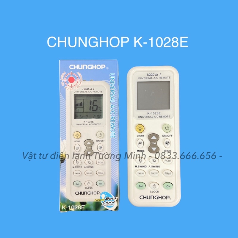 Điều khiển điều hoà Remote điều hoà máy lạnh đa năng 1000 mã dùng cho hầu hết các hãng máy Điều khiển Chunghop K-1028E