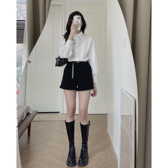 Quần Short Lưng Cao Vải Nhung sẵn 3 màu