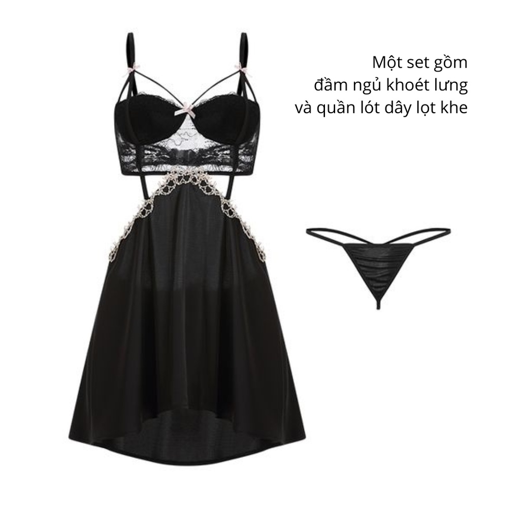 Bộ đồ ngủ VICKE SECVIA chất lụa phối ren cao cấp ít nhăn, phong cách sexy quyến rũ 1258