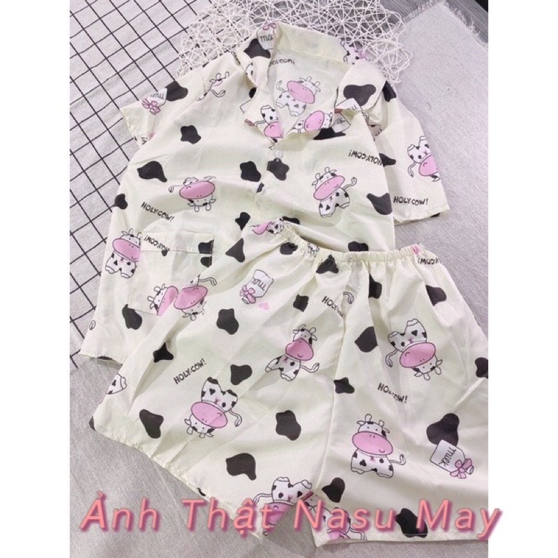 PIJAMA Nữ Bò Sữa Cute 🦋 Đồ Ngủ Set Mặc Nhà Bò Sữa Mũi Hồng 🦋