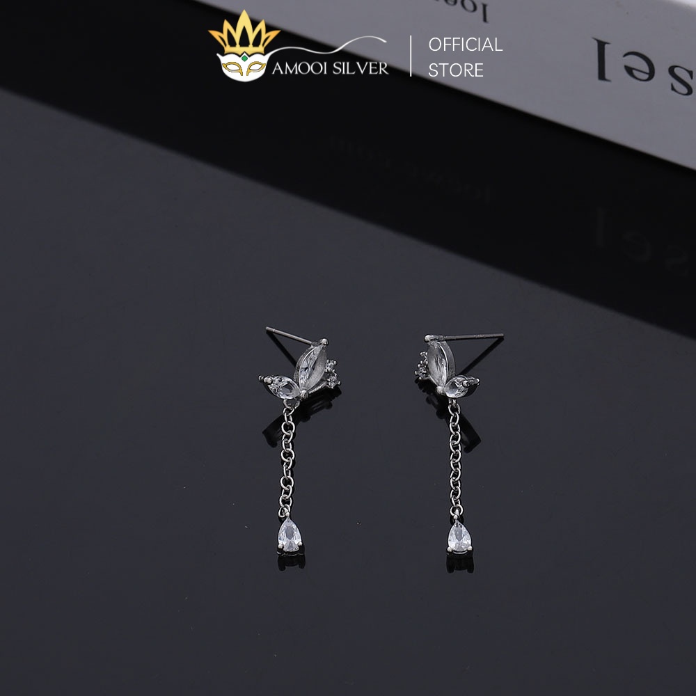 Bông Tai Bạc S925 Dáng Dài Hình Bướm Đính Đá Phối Tua Rua - Amooi Silver AB68
