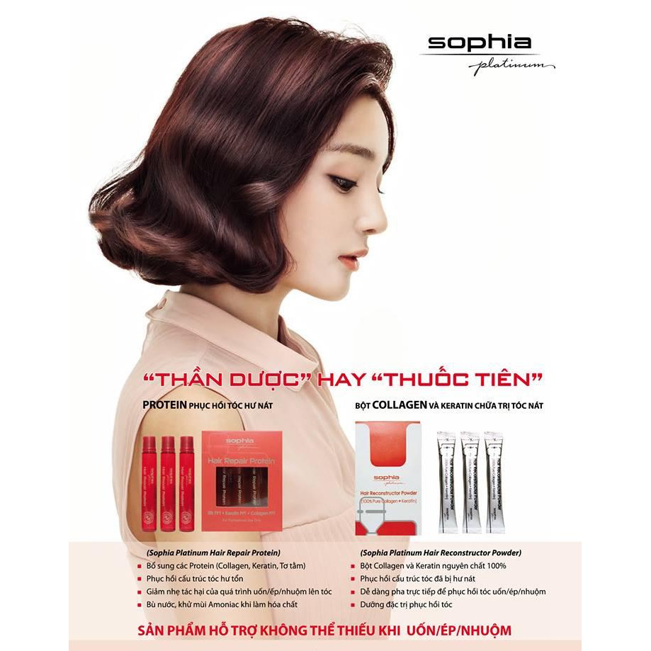 Combo bột Keratin &amp; Collagen Sophia Platinum phục hồi túi ( 3 gói 3g ) - Thuốc tiên dành cho tóc hư nát