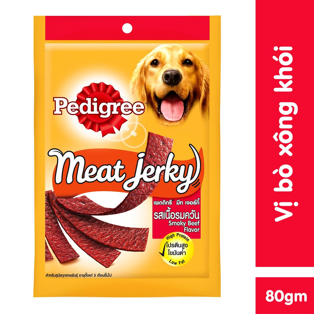 Thức ăn vặt cho chó Pedigree Meat Jerky vị bò xông khói 80g